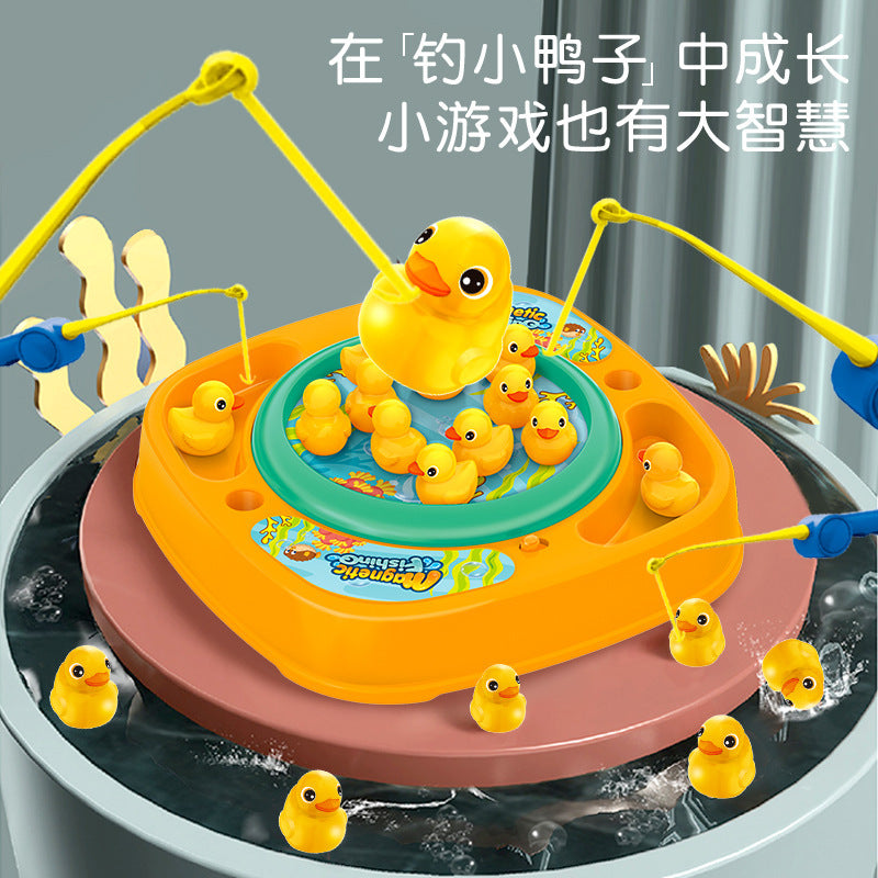Little yellow duck electric music rotating magnetic fishing game - cross-border early education pretend play educational toy for boys and girls