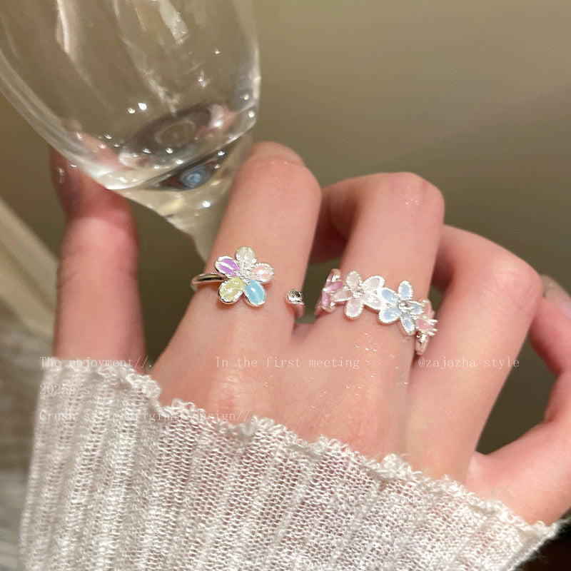 Dopamine flower ring - unique design, high-end feel, adjustable open ring, perfect for students, decorative accessory