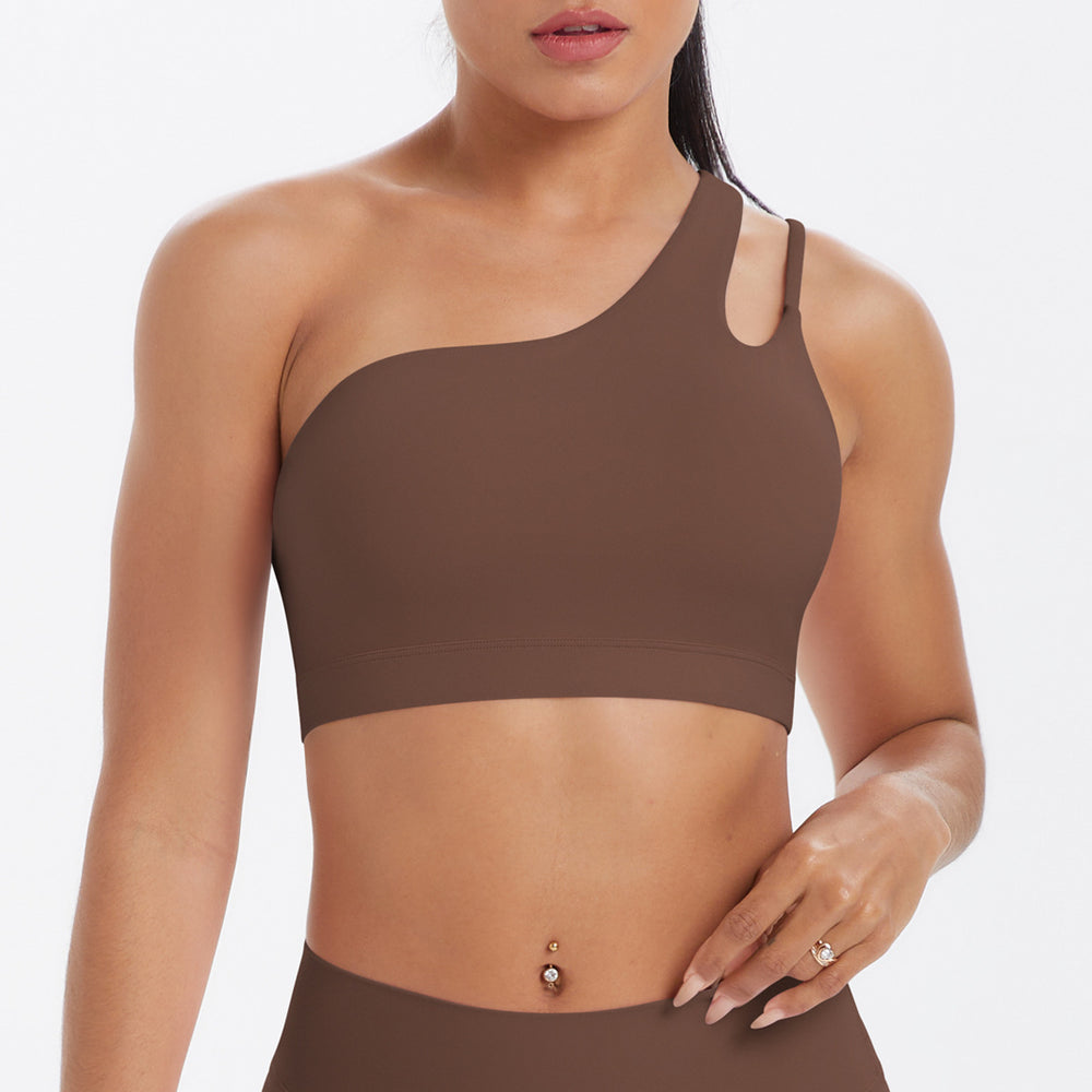 New arrival cross-border patchwork double-sided nylon brushed one-shoulder beautiful back sports intimates running fitness yoga wear vest for women