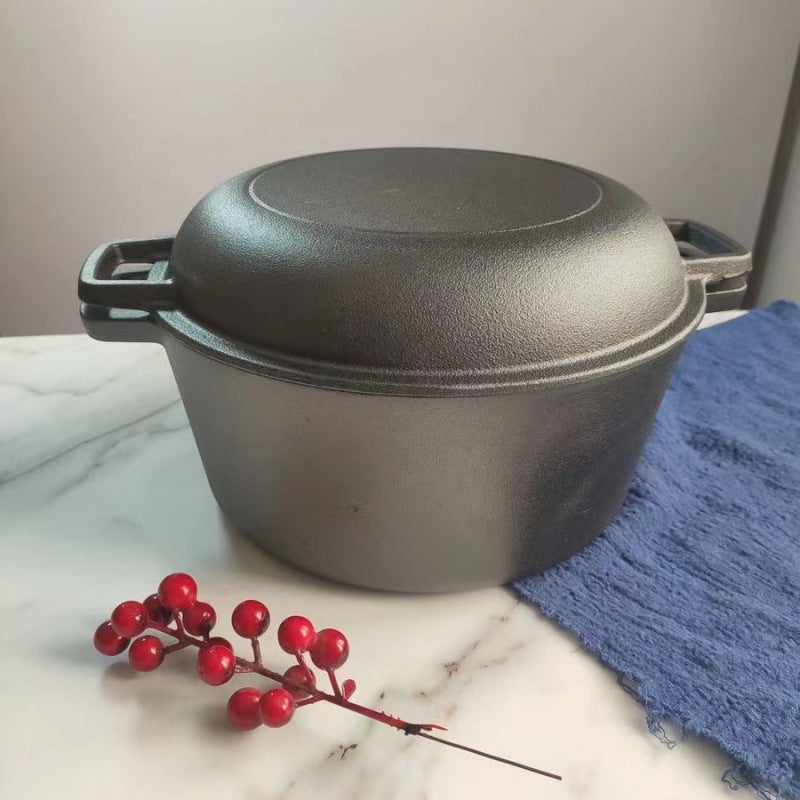 Cast iron pot 26cm dual-purpose double-purpose frying pan saucepan thickened uncoated soup pot Dutch pot binaural induction cooker