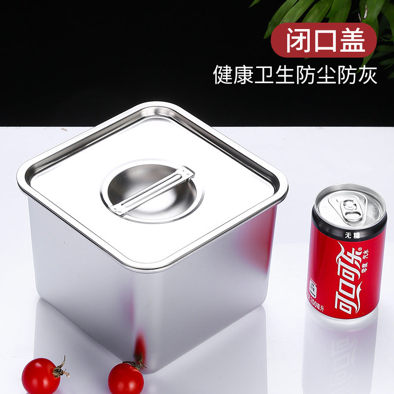 Stainless steel square condiment dispenser with lid - commercial kitchen spice jar, sauce container, bbq seasoning cup