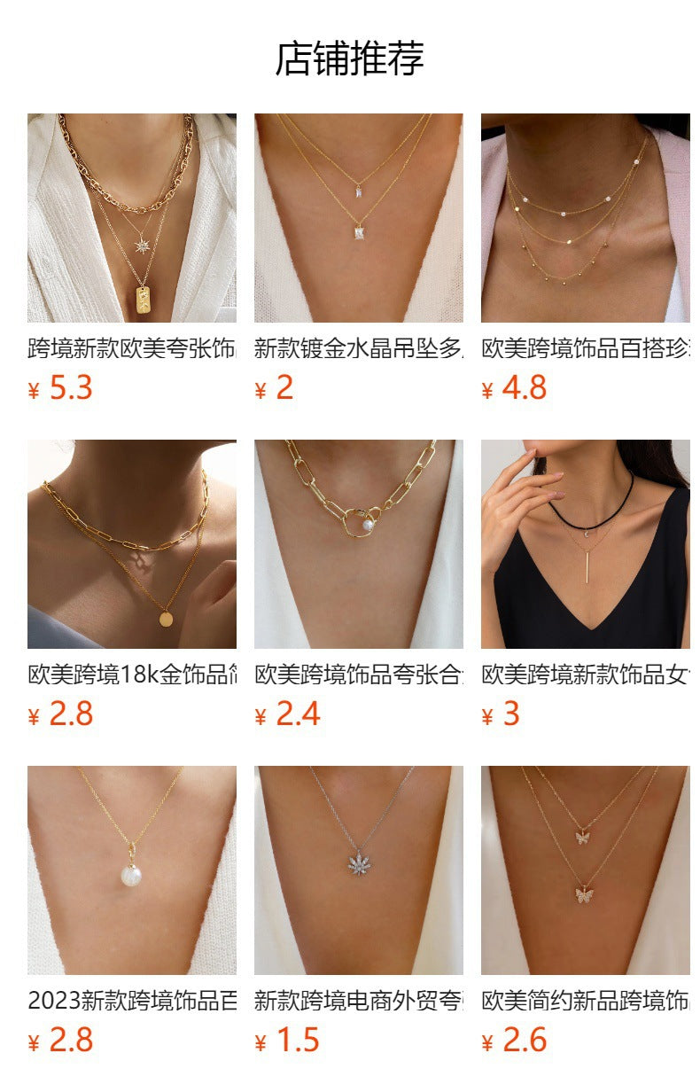 Customized necklaces: european and american cross-border jewelry, minimalist fashion bow pendant, women's zinc alloy diamond-studded necklace