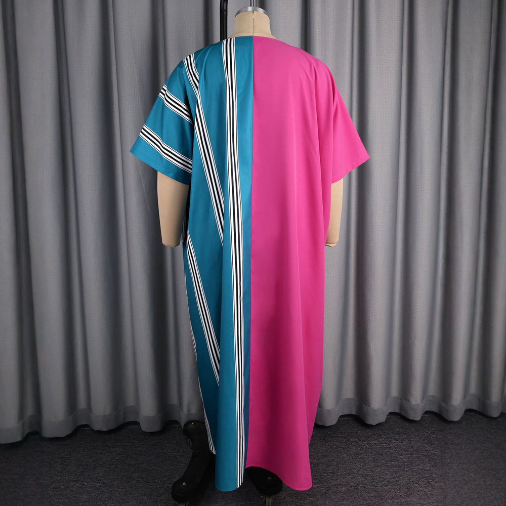 new arrival african ethnic style patchworkloose robe bat sleeve v neckflap pocket pantscontrast colorbubudress