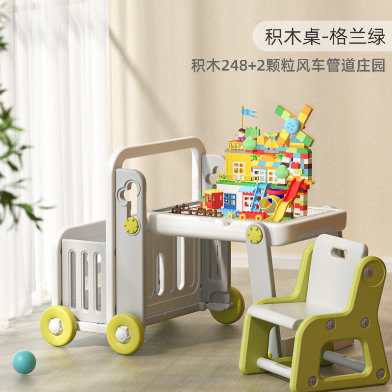 Manlong building block tables and chairs children's patchwork multi-functional storage game learning table baby large particle toy table