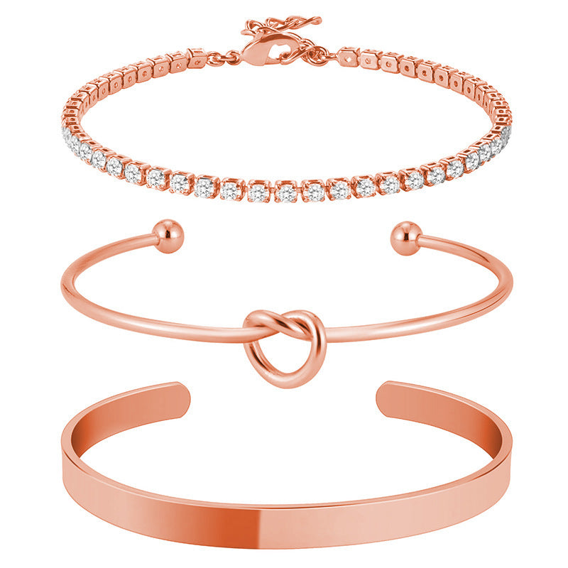 European and american cross-border fashion minimalist stainless steel heart knot bangle geometric claw chain tennis chain women's bracelet