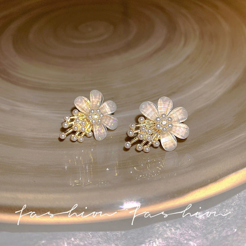 925 sterling silver needle spring/summer floral earrings - elegant, high-end, unique pearl stud earrings - wholesale