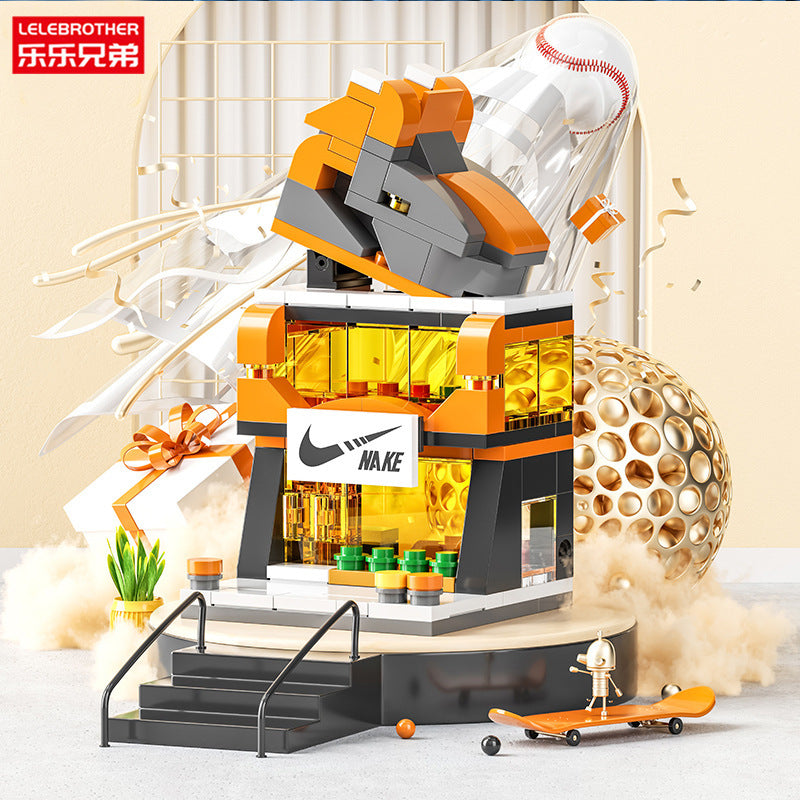 Street view city building blocks mini fast food beverage commercial street compatible with lego boys and girls educational assemble toy gift