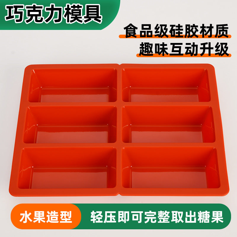Cross-border supply of food-grade silicone high temperature resistant chocolate molds, six rectangular silicone chocolate molds