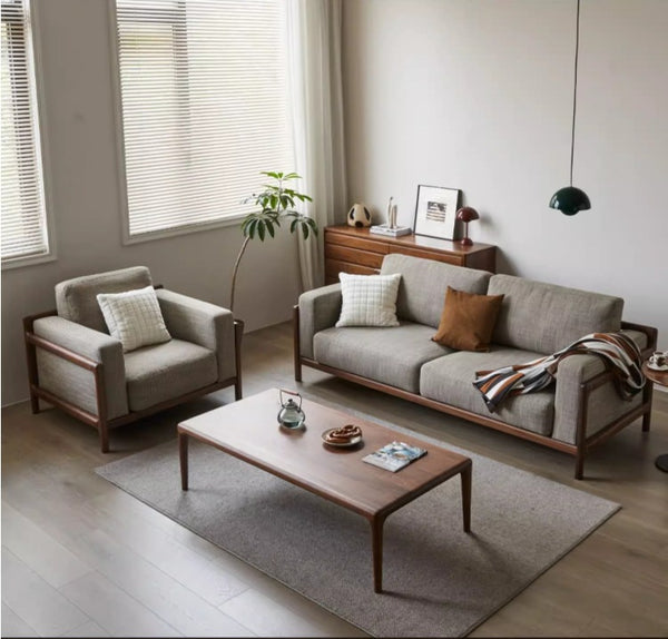 North American walnut fabric sofa modern simple light luxury solid wood cowhide small apartment living room combination furniture factory