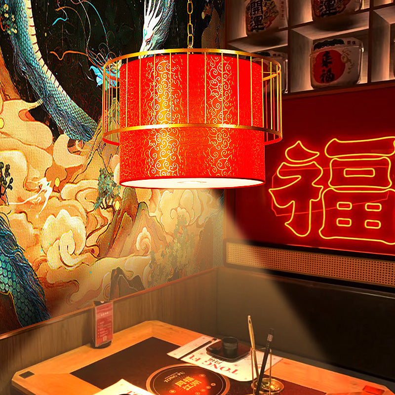 Chinese-style national tide chandelier Chinese-style round lantern lantern fixture Hot pot restaurant restaurant restaurant box booth with spotlight