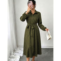 fashioneleganceautumtie back design lapel long sleeves button printing medium longdress women