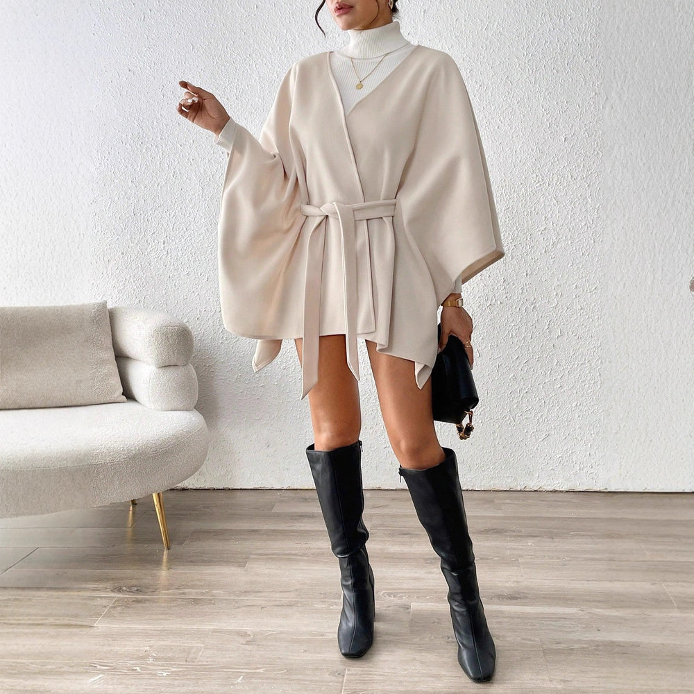 Women's fashionable casual commute elegant slimming woolen coat cape waist-defining versatile style - cross-border european and american