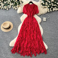 French romantic red polka dot a-line dress - women's summer irregular high-waisted slimming elegant maxi dress