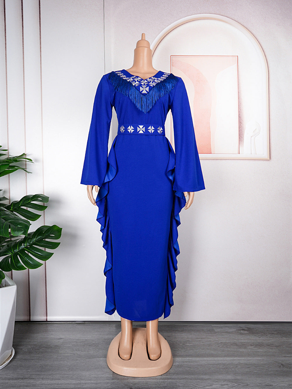 African fashionexport obese plus sizev neckelegantwork clothingdress women's clothing high waistlong sleeves long skirt