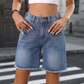 European and american cross-border e-commerce  independent store washed denim shorts with frayed edges and adjustable waist denim shorts