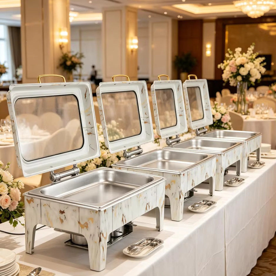 New stainless steel restaurant hotel wedding hydraulic marble insulated pot 9l fuel oil heated food warmer