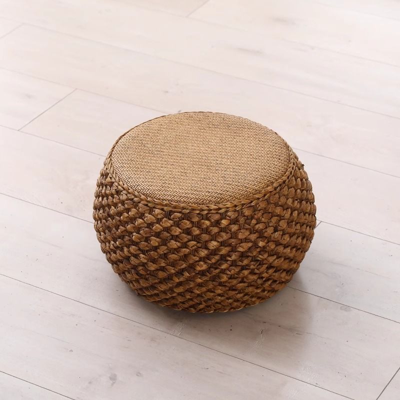 Rattan chinoiserie solid wood straw makeup low drum stool for home living room coffee table shoe changing stool guzheng piano board tall round stool