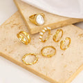 European and american cross-border faux pearl ring set - niche, trendy, retro, light luxury, multi-layer geometric arc surface finger rings & jewelry