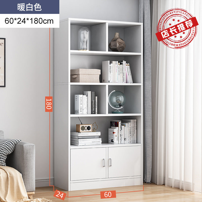 Simple bookshelf floor-to-ceiling against the wall, living room shelf layered storage rack, storage cabinet integrated, simple household bookcase