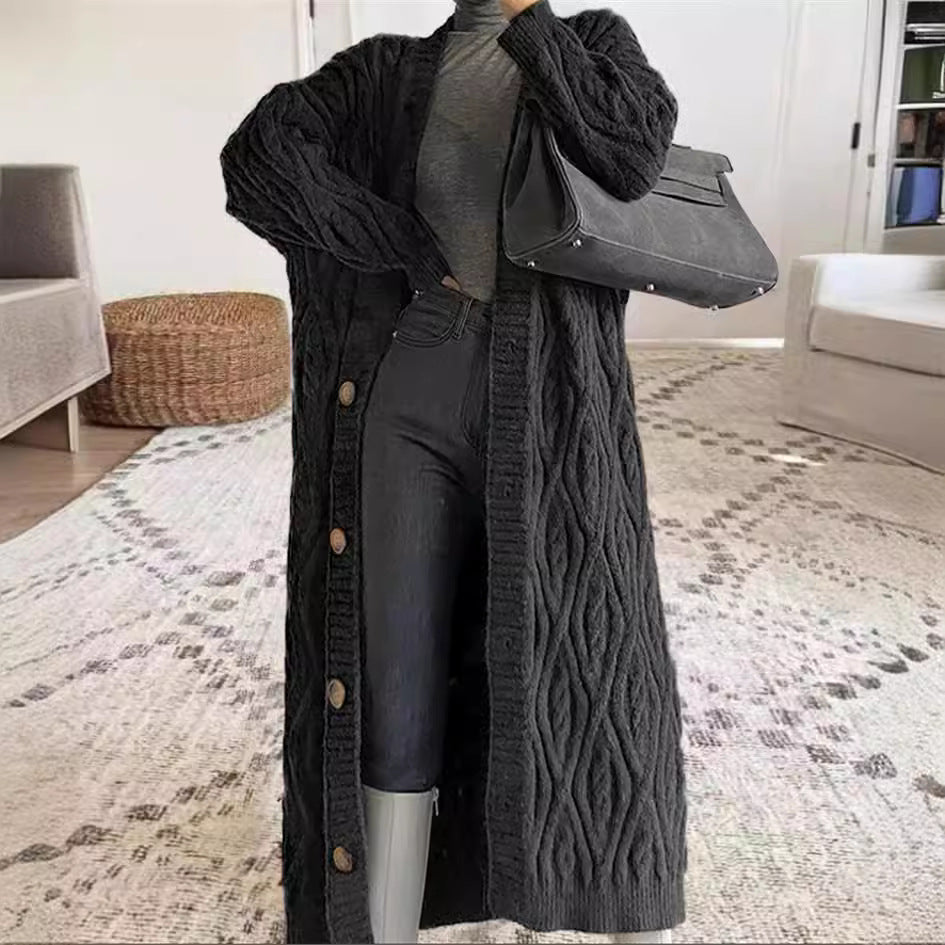 European and American  women's clothing autumn and winter new lazy style retro long loose knitted cardigan jacket women