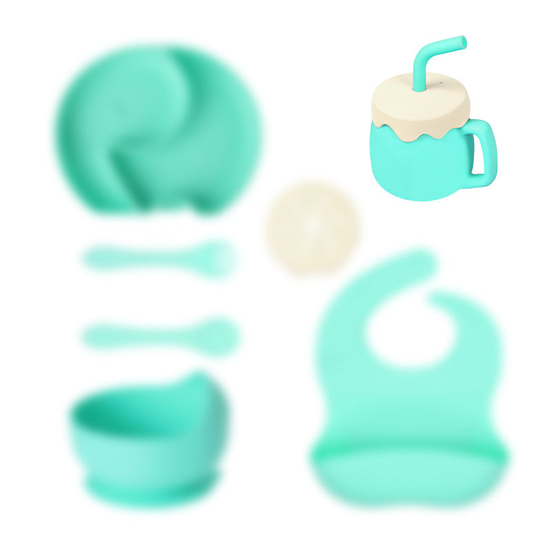 Children's Silicone Plate 7-piece Set Baby Separate Plate Feeding Bib Water Cup Fork Spoon Supplementary Food Bowl Tableware