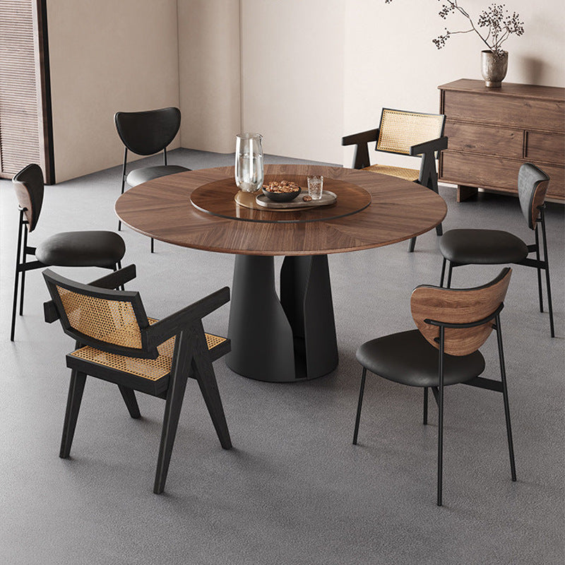 Solid wood dining table and chair set - walnut finish, mid-century modern round dining table with carbon steel legs