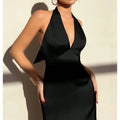 Solid color backless bowknot bodycon maxi dress, women's elegant party dress for evening events and dates