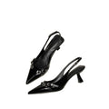 2025 spring new arrivals: chic black patent leather pointed-toe heeled sandals with unique heel design - supermodel-inspired fashion footwear