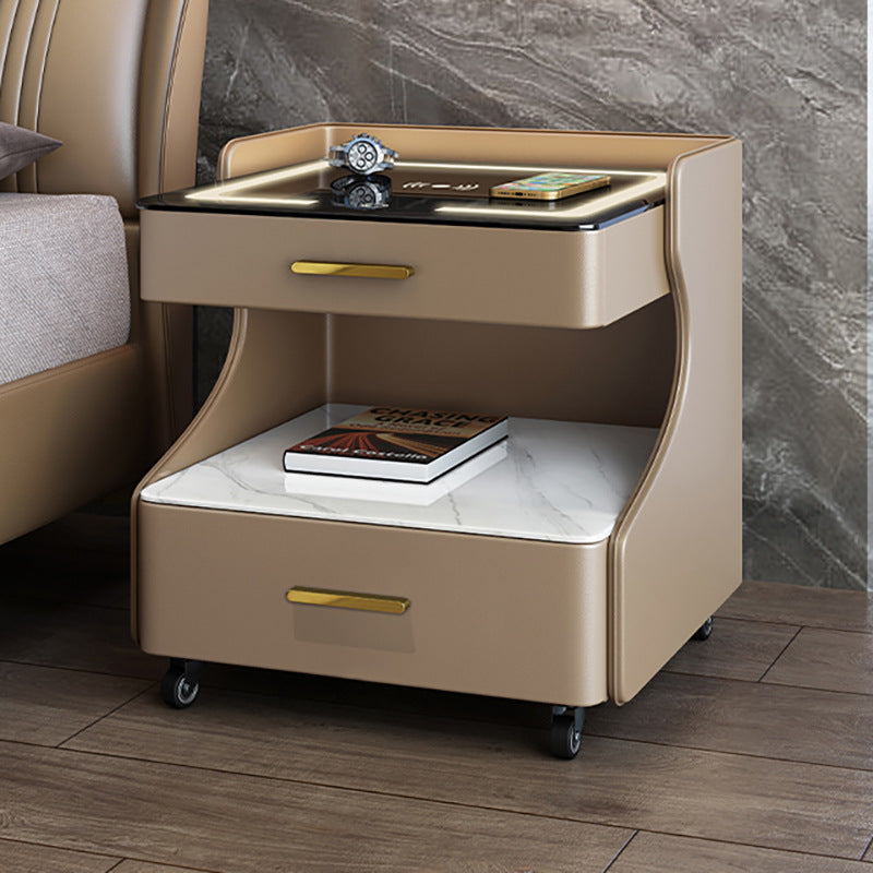 Italian smart bedside table minimalist modern leather bedroom wireless charging popular minimalist storage cabinet high-end rock slab