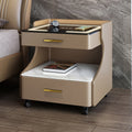 Italian smart bedside table minimalist modern leather bedroom wireless charging popular minimalist storage cabinet high-end rock slab