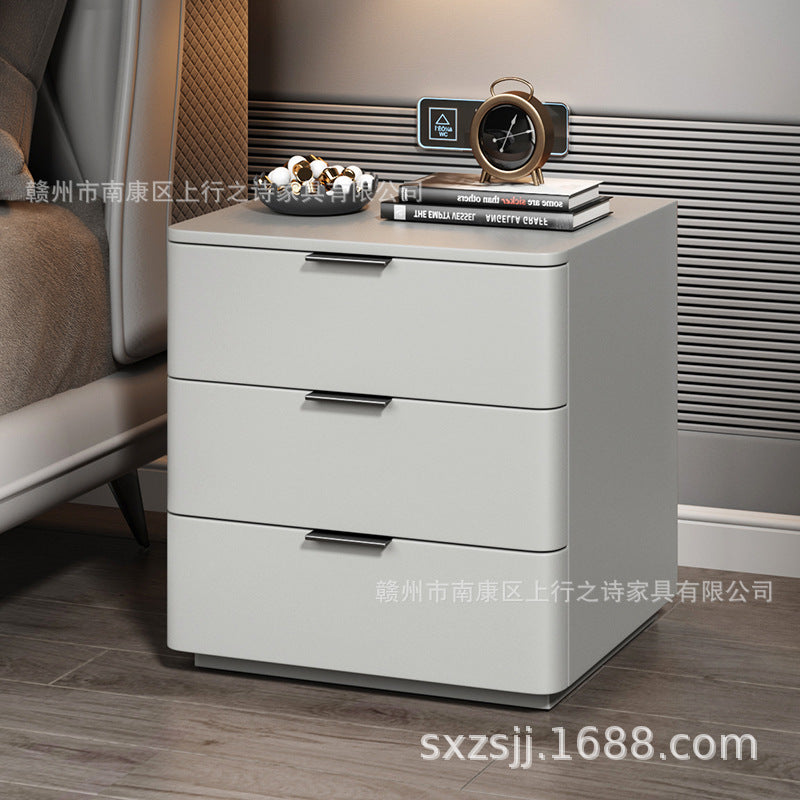 Bedside cabinet popular douyin new arrival leather art simple modern solid wood room master bedroom wholesale rock slab countertop