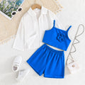 summer european and american style girls' new long-sleeved top + floral camisole vest + shorts three-piece set - direct from the manufacturer