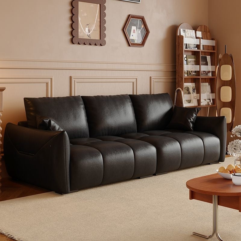 Retro oil wax leather sofa modern casual living room size apartment straight row three-slot distressed medieval style sofa