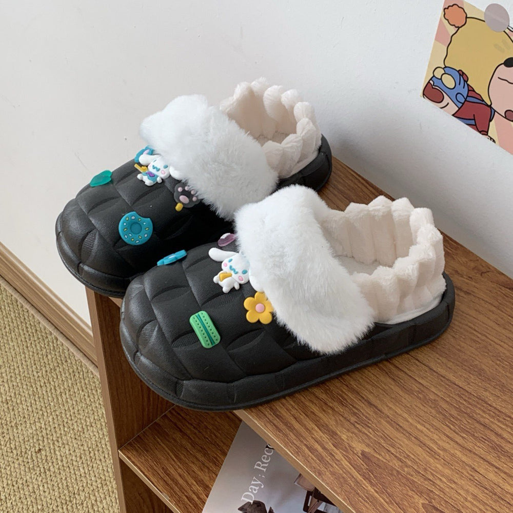 Women's winter waterproof cotton slippers - thick sole, fleece lined, closed toe, cute & cozy indoor slippers for students & dorms - removable warm insole
