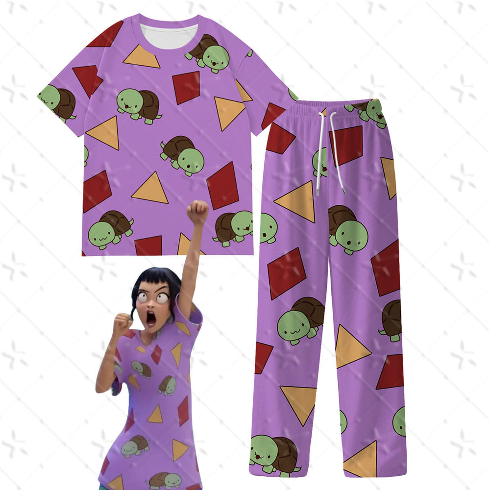 Kpop witcher girl group zoey same style purple turtle pajamas pajamas milk silk loose cartoon straight-legpants