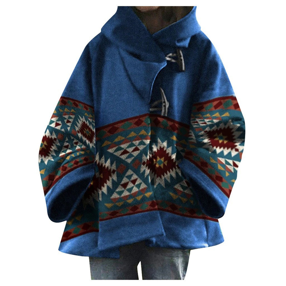 new autumn/winter women's long-sleeved hooded coat - dragon & phoenix print wool blend - perfect for  &  export (us/eu styles)