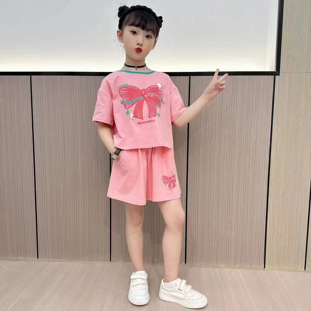 Girls' summer outfit set  new korean style chic kids summer little girl trendy fashionable children's two-piece set