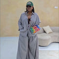 European and american cross-border women's fashion:  summer new collection - striped print oversized shirt and wide-leg pants casual set