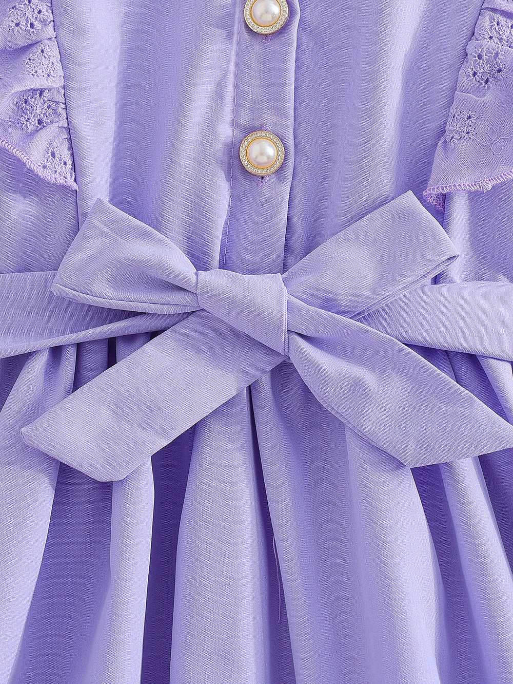 girls' summer dress - purple flutter sleeve ruffle trim bow belt kids' cute tank top a-line dress