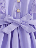 girls' summer dress - purple flutter sleeve ruffle trim bow belt kids' cute tank top a-line dress