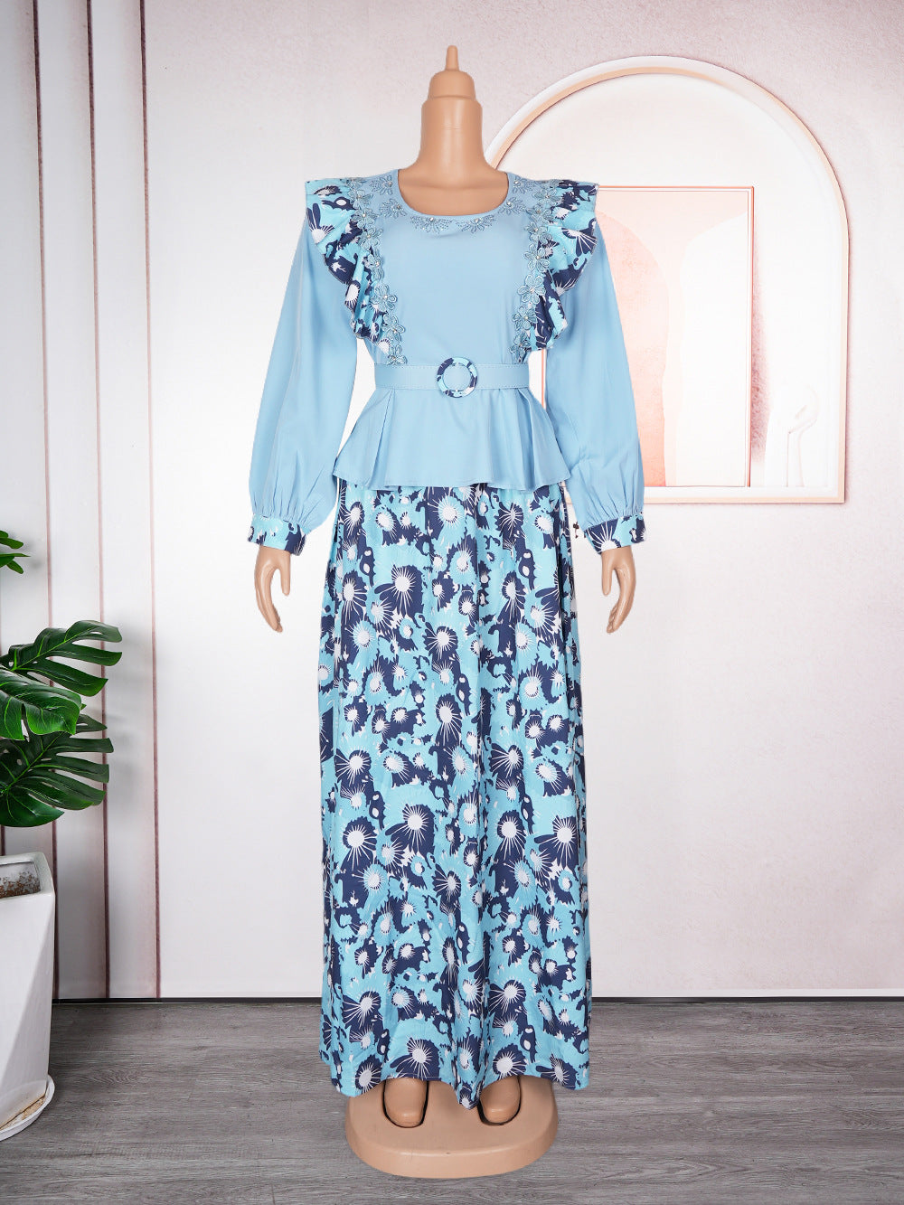 European and american cross-border e-commerce african women's plus size printed dress  elegant commuter skirt two-piece set