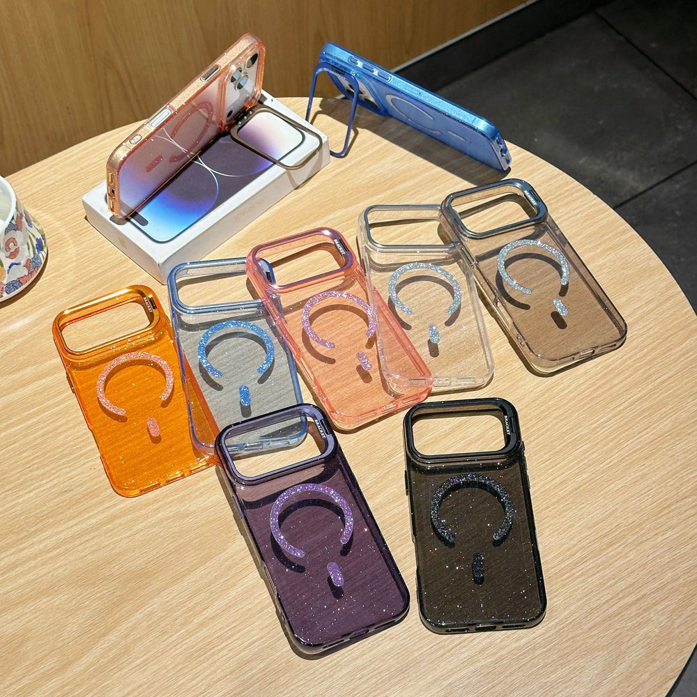 Minimalist glitter magnetic lens protection phone case - new design for iphone 17 pro max, ice americano style, compatible with iphone 13