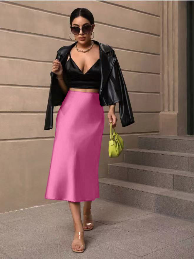 Hip-covering fishtail skirt satin satin mid-length skirt spring and summer new arrivalfashion cross-border women's clothing manufacturer direct