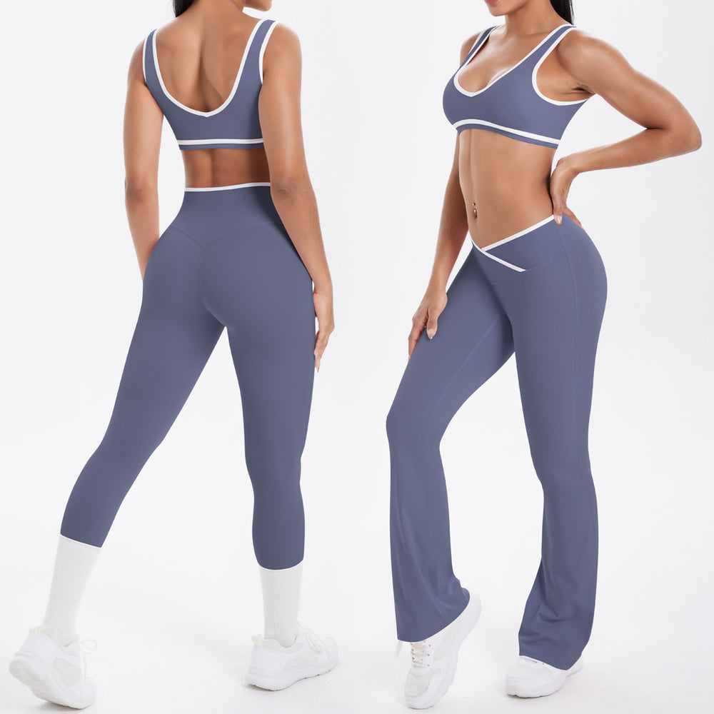 New arrival nude contrast colorpatchwork yoga clothes quick-drying tight butt lifting sports multi-piece set outdoor running fitness suit