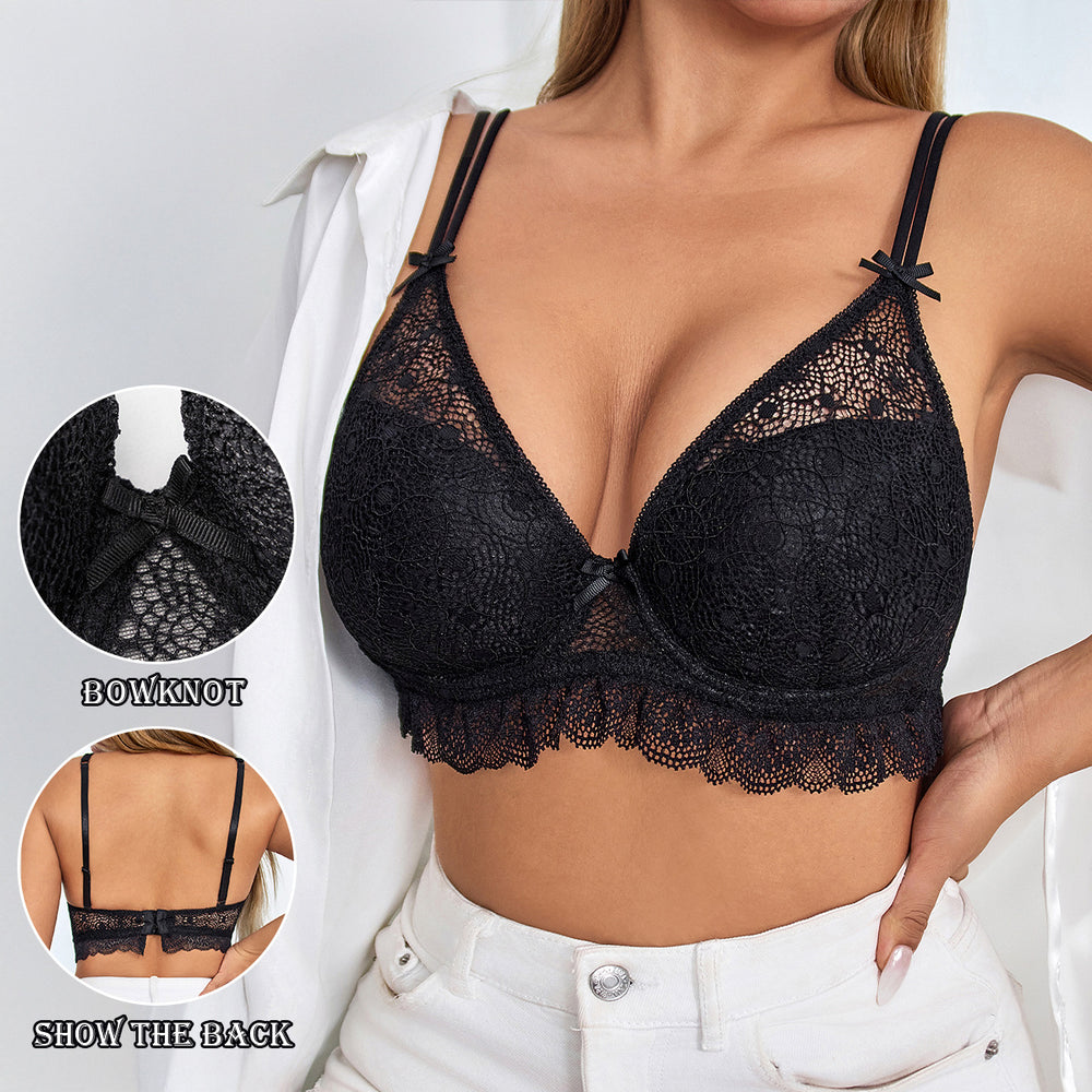 Fashion cross-border  french bra sexylace thin small breast push-up push-up breathable plaid women's bra