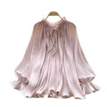 Gentle wind elegant bell sleeve pleated shirt for women autumfrenchlooseslimming lookcasualrufflestops