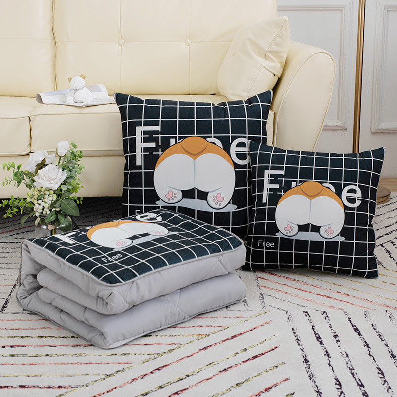 Dual-purpose pillow and quilt, advertising gift, air-conditioning quilt, office car nap pillow, side sleeping home cartoon