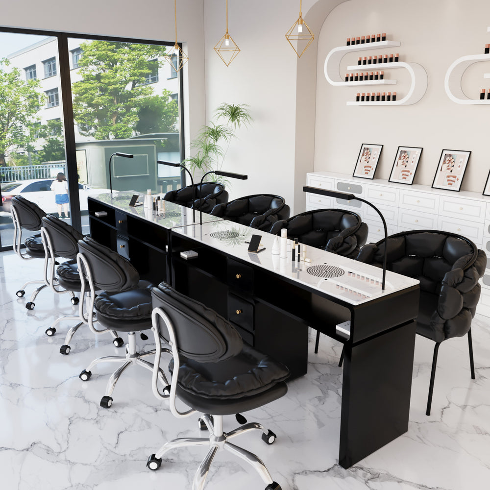 New arrival marble widened 45 porcelain surface manicure table and chair suit economical single and double multi-functional odor-free carbon steel paint