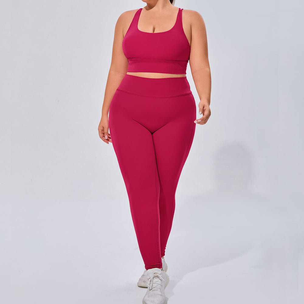 European and american plus size women's activewear set - barely there, high-stretch, breathable yoga outfit two-piece cross-border fitness set