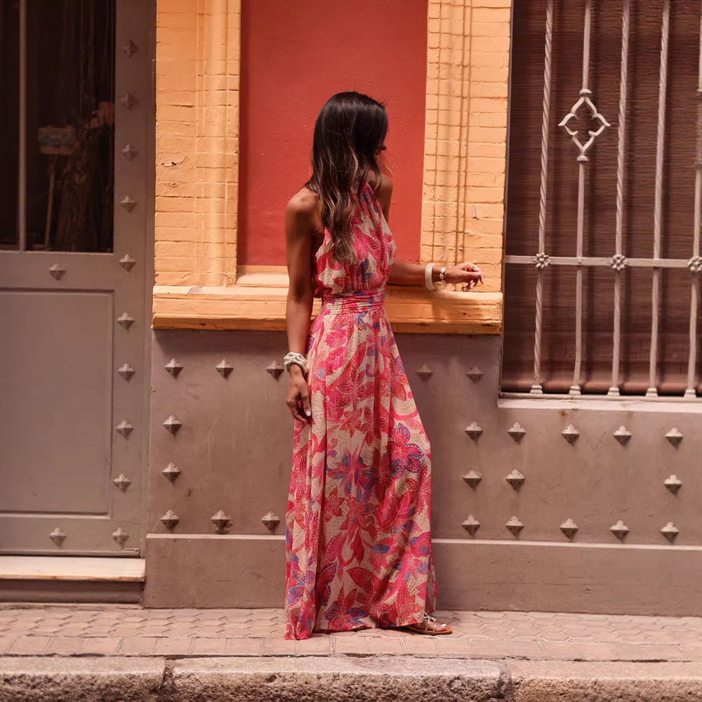 spring european and american style cross-border elegant printed women's dress - fresh wrap dress with ruched detail, chic and commuter-friendly long dress